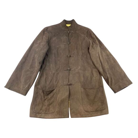 Shanghai Tang  Jacket Size 14 Brown 100% Suede Leather Silk Lining - Picture 1 of 11